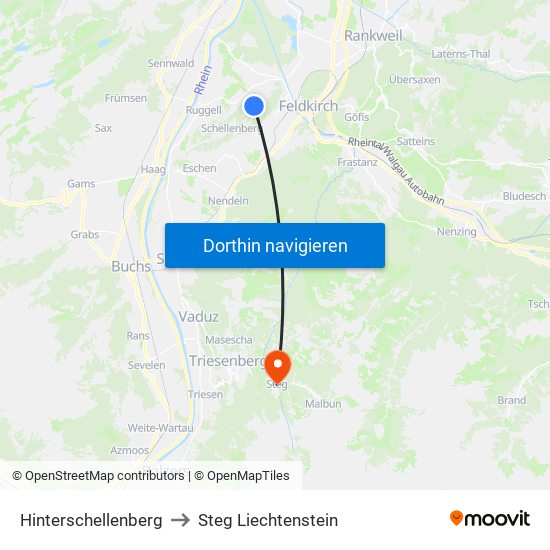 Hinterschellenberg to Steg Liechtenstein map