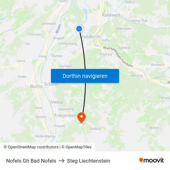Nofels Gh Bad Nofels to Steg Liechtenstein map