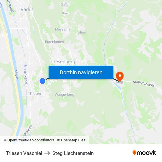 Triesen Vaschiel to Steg Liechtenstein map