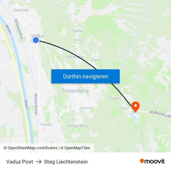 Vaduz Post to Steg Liechtenstein map
