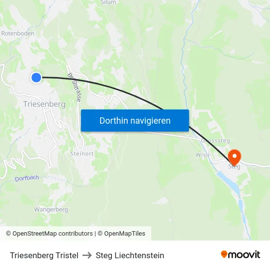 Triesenberg Tristel to Steg Liechtenstein map