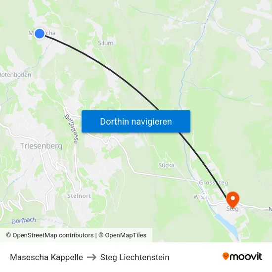 Masescha Kappelle to Steg Liechtenstein map