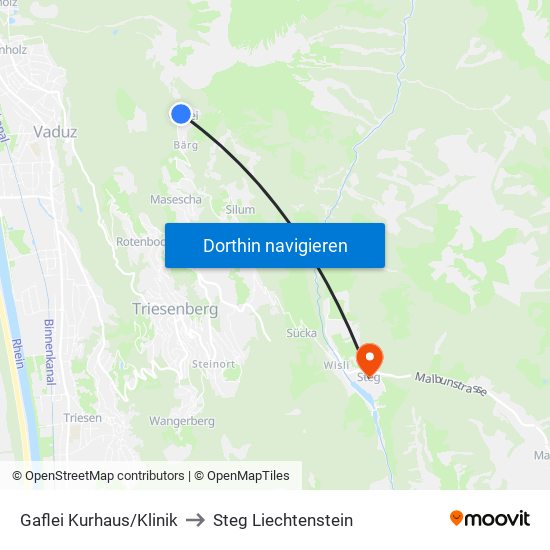 Gaflei Kurhaus/Klinik to Steg Liechtenstein map