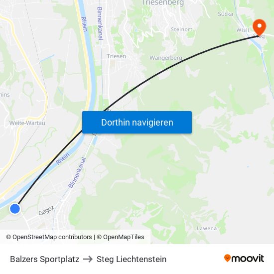 Balzers Sportplatz to Steg Liechtenstein map