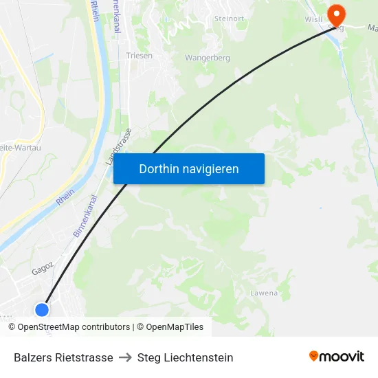 Balzers Rietstrasse to Steg Liechtenstein map
