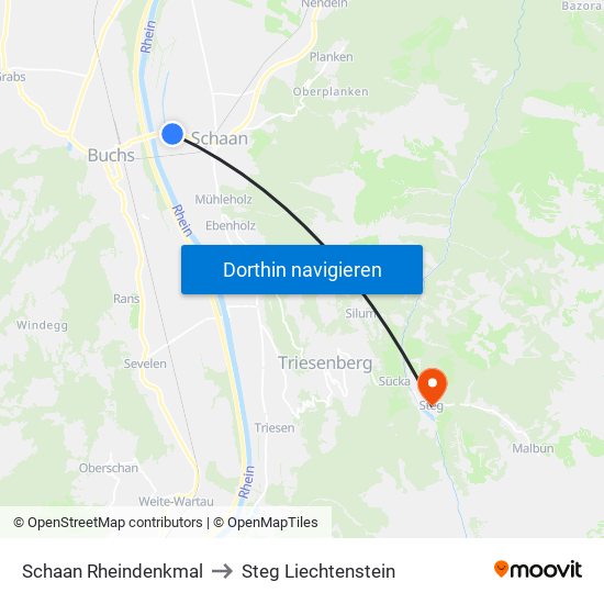 Schaan Rheindenkmal to Steg Liechtenstein map