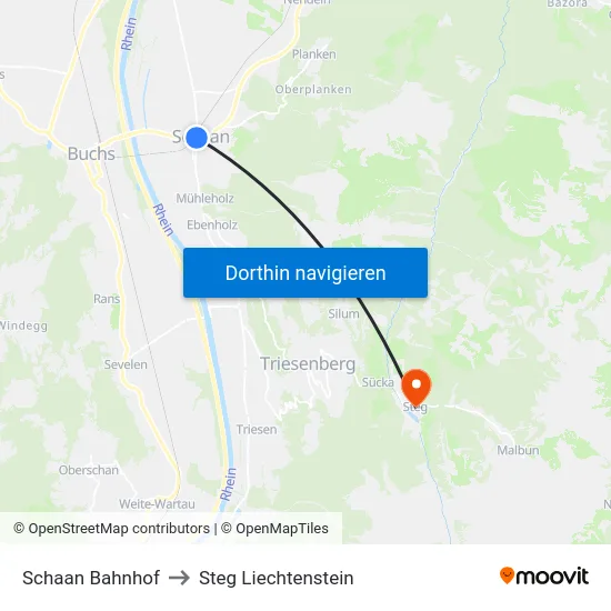 Schaan Bahnhof to Steg Liechtenstein map