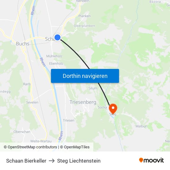 Schaan Bierkeller to Steg Liechtenstein map