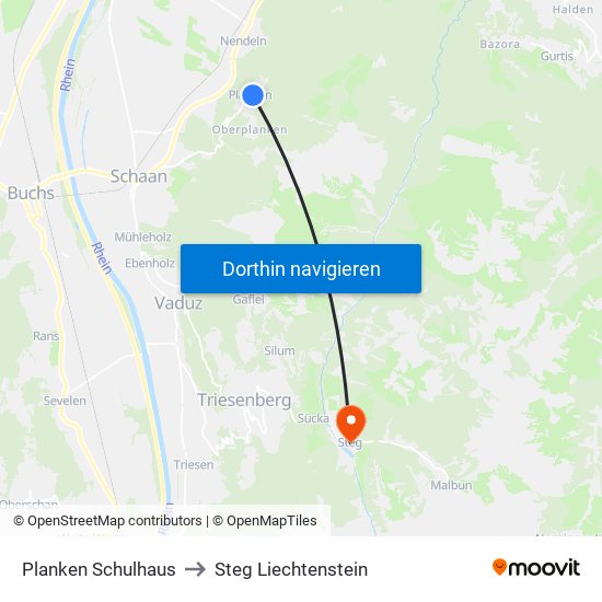 Planken Schulhaus to Steg Liechtenstein map