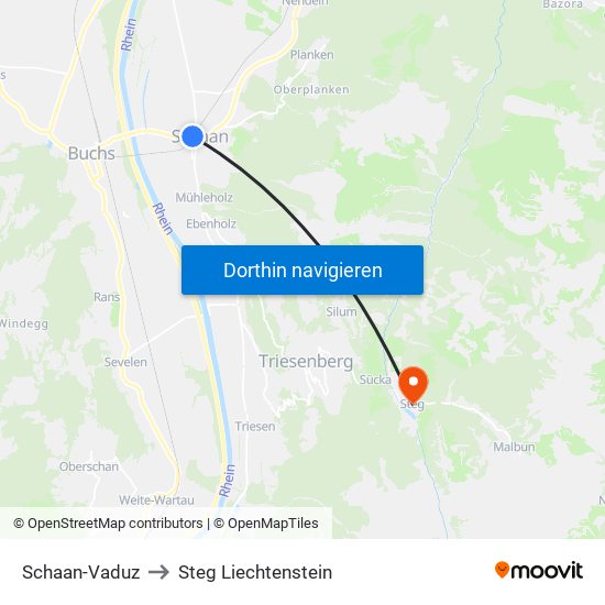 Schaan-Vaduz to Steg Liechtenstein map