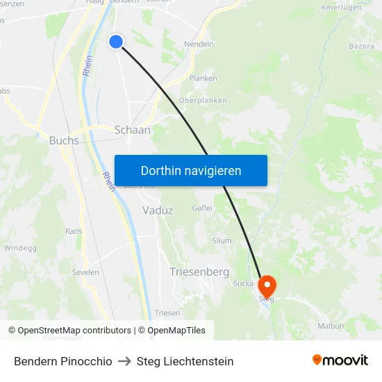 Bendern Pinocchio to Steg Liechtenstein map