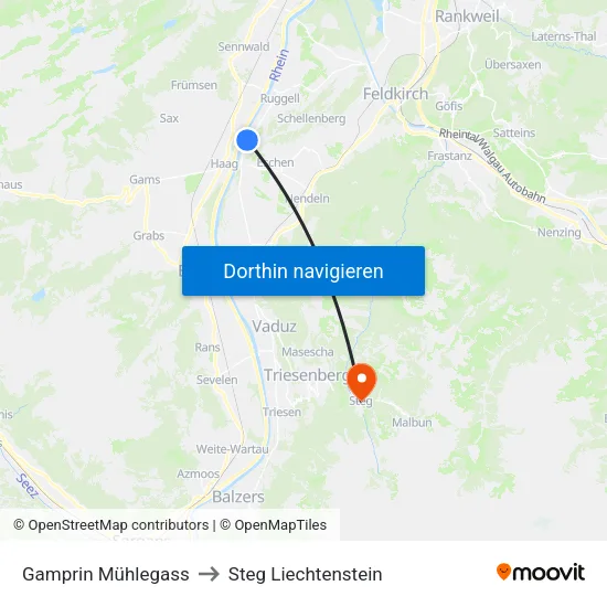 Gamprin Mühlegass to Steg Liechtenstein map