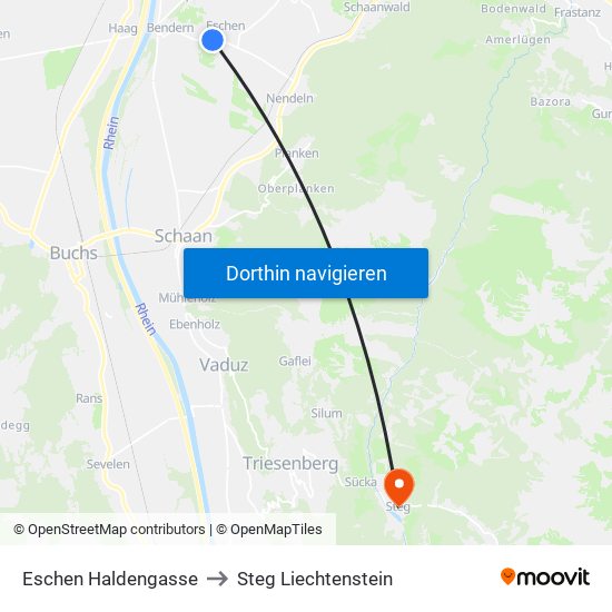 Eschen Haldengasse to Steg Liechtenstein map