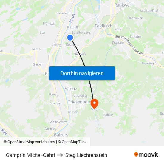 Gamprin Michel-Oehri to Steg Liechtenstein map