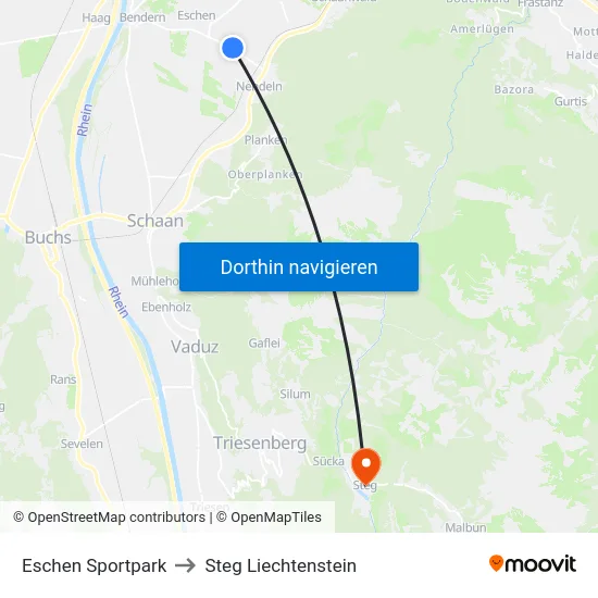 Eschen Sportpark to Steg Liechtenstein map