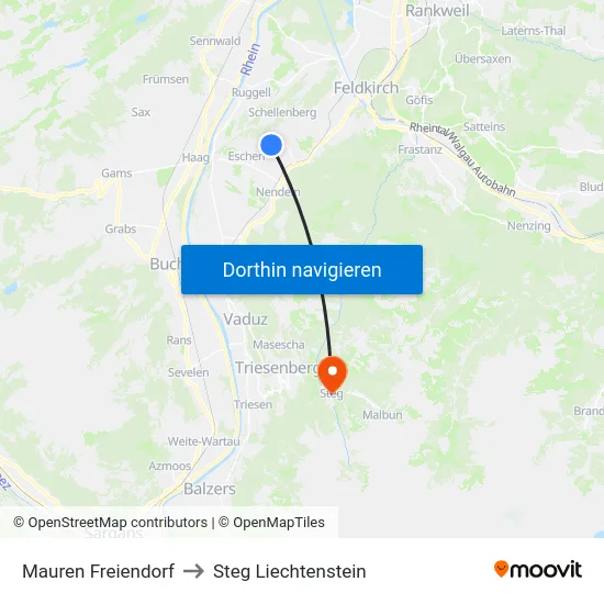 Mauren Freiendorf to Steg Liechtenstein map