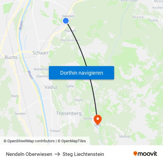 Nendeln Oberwiesen to Steg Liechtenstein map