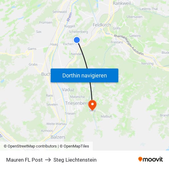 Mauren FL Post to Steg Liechtenstein map