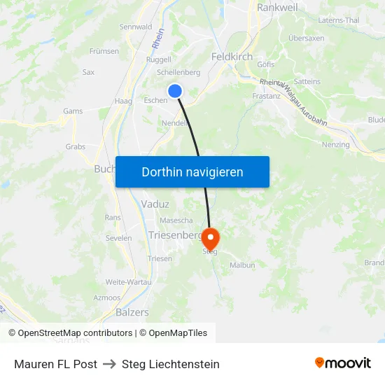 Mauren FL Post to Steg Liechtenstein map