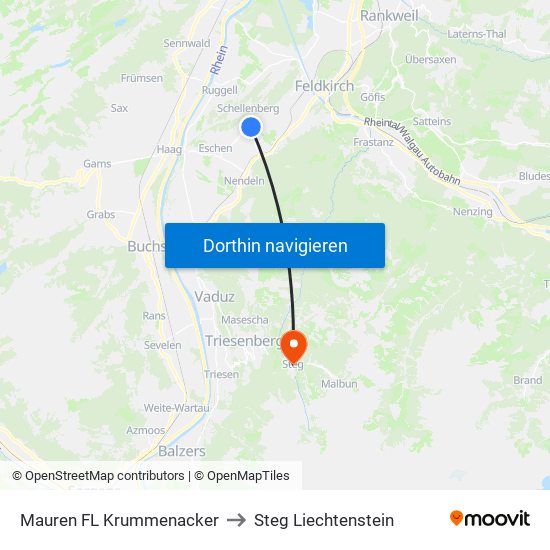 Mauren FL Krummenacker to Steg Liechtenstein map