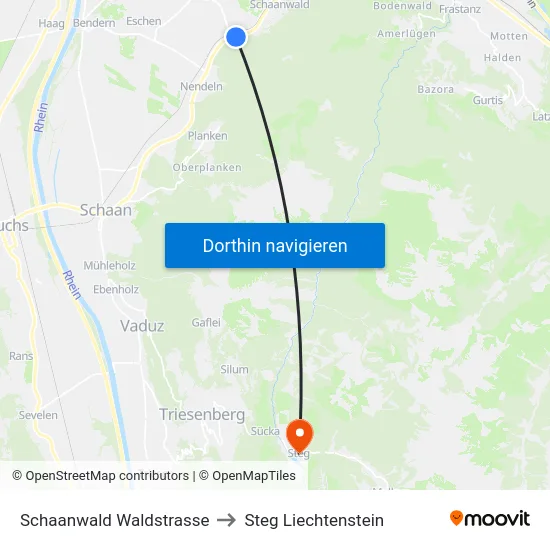 Schaanwald Waldstrasse to Steg Liechtenstein map