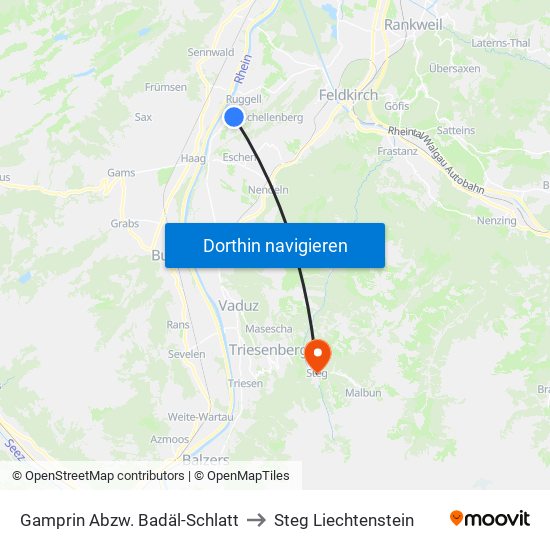 Gamprin Abzw. Badäl-Schlatt to Steg Liechtenstein map