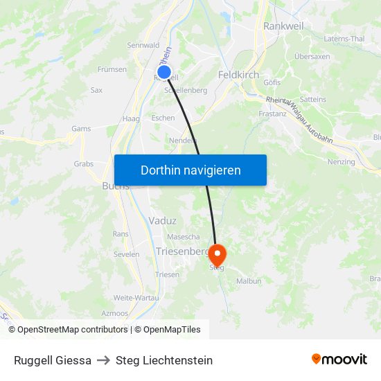 Ruggell Giessa to Steg Liechtenstein map