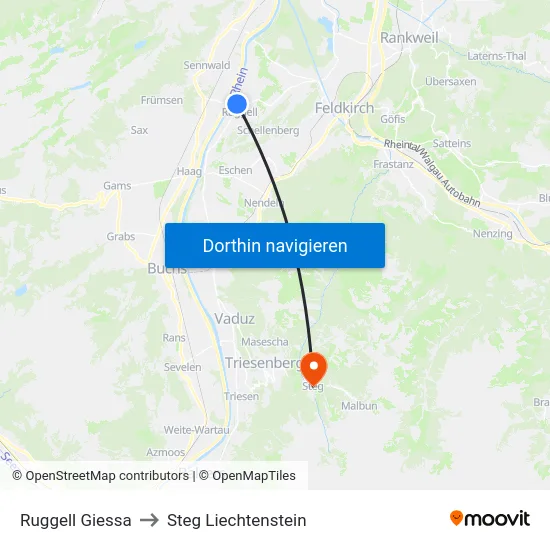 Ruggell Giessa to Steg Liechtenstein map