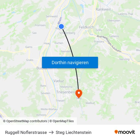 Ruggell Noflerstrasse to Steg Liechtenstein map