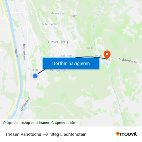 Triesen Vanetscha to Steg Liechtenstein map
