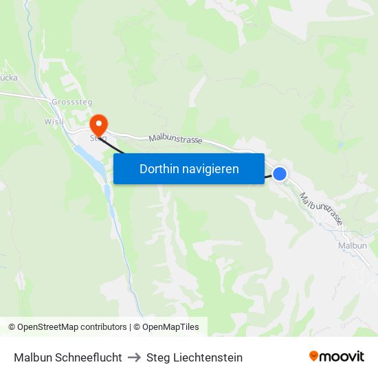 Malbun Schneeflucht to Steg Liechtenstein map