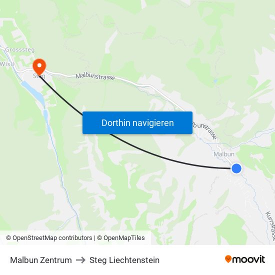 Malbun Zentrum to Steg Liechtenstein map