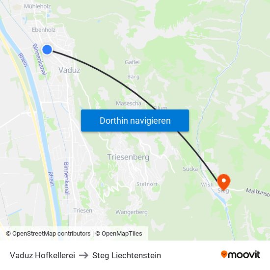 Vaduz Hofkellerei to Steg Liechtenstein map