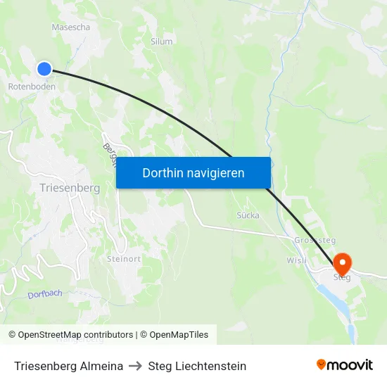 Triesenberg Almeina to Steg Liechtenstein map