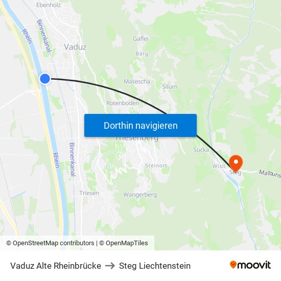 Vaduz Alte Rheinbrücke to Steg Liechtenstein map