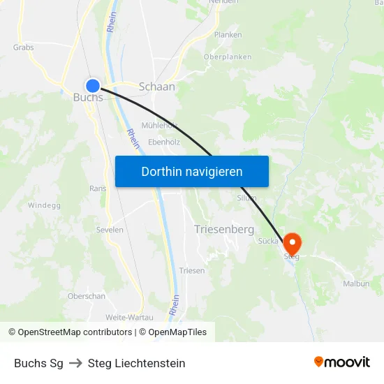 Buchs Sg to Steg Liechtenstein map