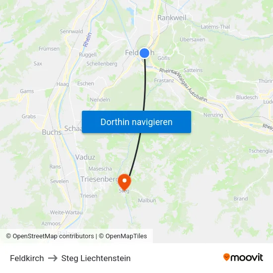 Feldkirch to Steg Liechtenstein map