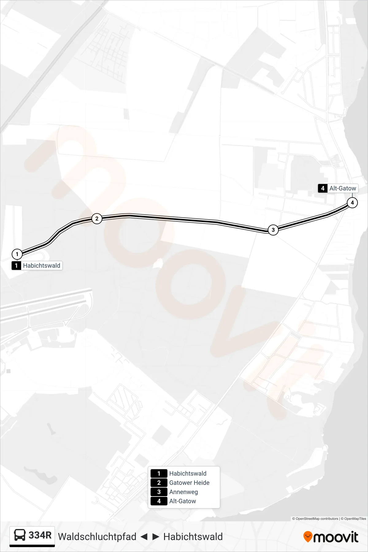 334R bus Line (Alt-Gatow) route and stops on a map