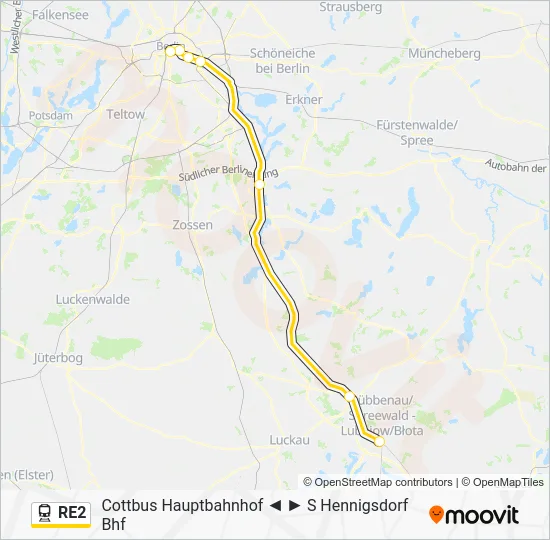 Поезд RE2: карта маршрута
