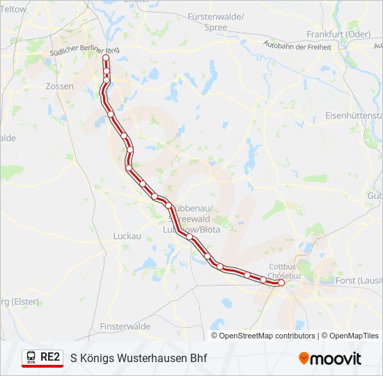 Поезд RE2: карта маршрута