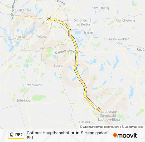 Поезд RE2: карта маршрута
