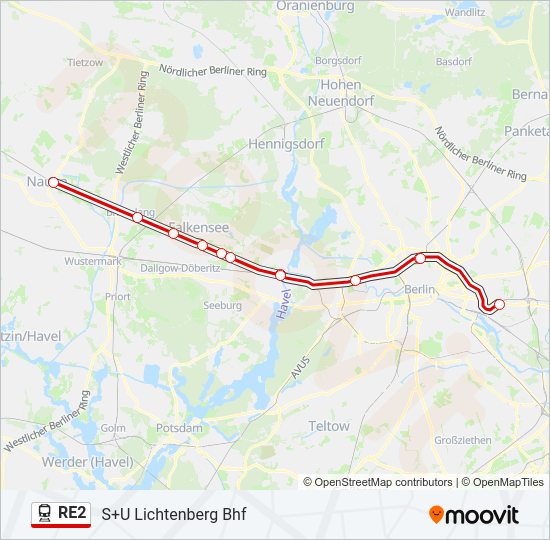 Поезд RE2: карта маршрута