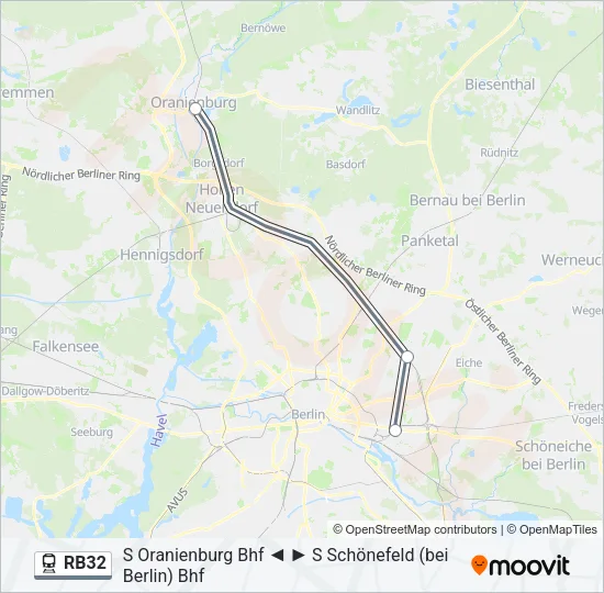 Поезд RB32: карта маршрута