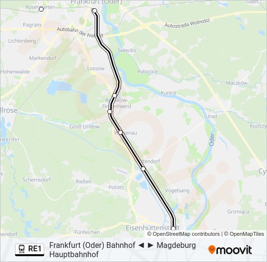 Поезд RE1: карта маршрута