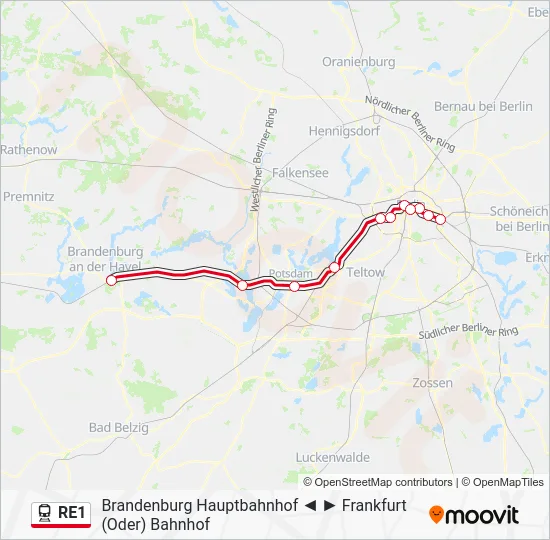Поезд RE1: карта маршрута
