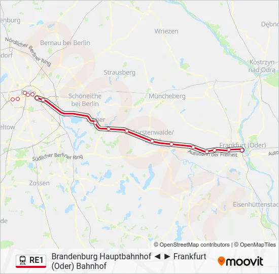 Поезд RE1: карта маршрута