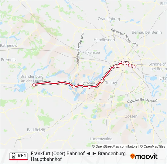 Поезд RE1: карта маршрута
