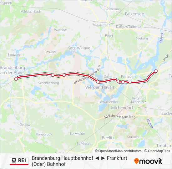 Поезд RE1: карта маршрута