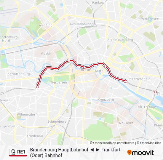 Поезд RE1: карта маршрута