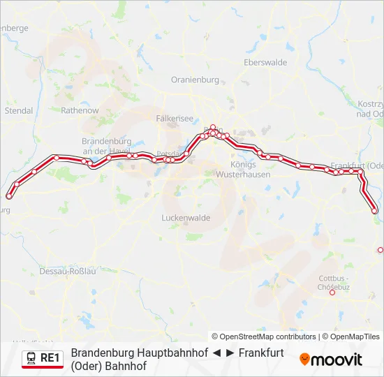 Поезд RE1: карта маршрута
